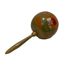 Vintage Authentic Hand Painted Mexican Gold Orange Maraca 9.5" Primitive Music