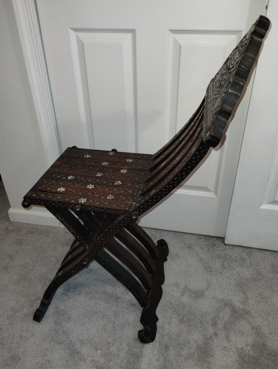 Antique Middle Eastern Moorish- folding chair with intricate