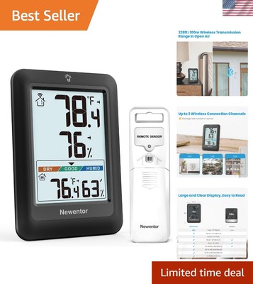 High Accuracy Wireless Indoor Outdoor Thermometer with Remote Sensors - Black