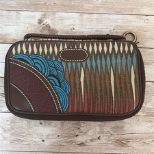 Pochette Portafoglio Oilily Marrone Blu e Rosso Tessuto Boho Zip Intorno