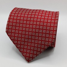 Brooks Brothers XL Silk Tie Red Geometric Check Woven in England 61" x 3.5"