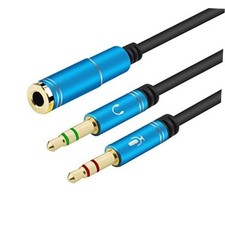 Headphone Splitter for Computer 3.5mm Female to 2 Dual 3.5mm Male 35CM Blue