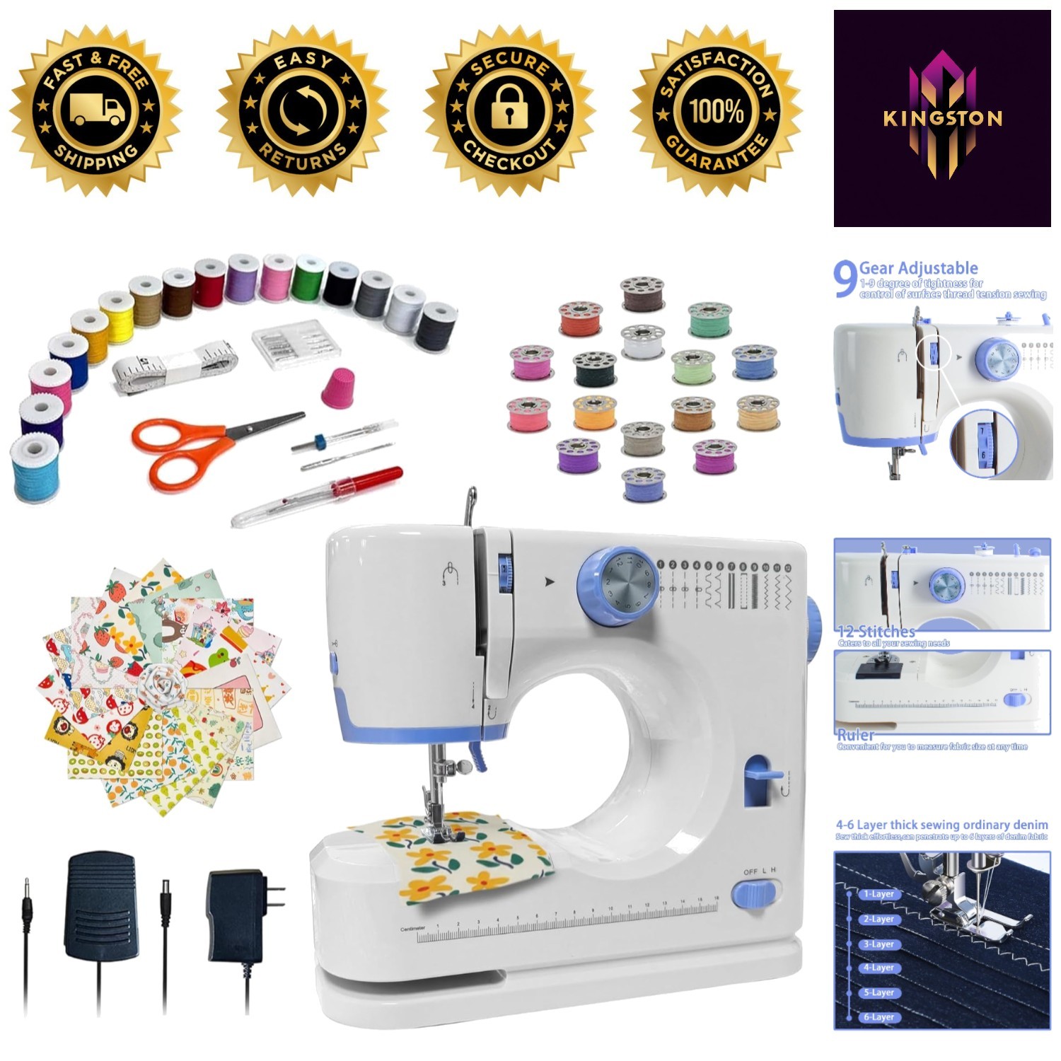 Lightweight Sewing Machine for Beginners with 12 Stitches & Complete Sewing Kit