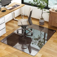 Tempered Glass Office Chair Mat 36x46 Grey Anti-Slip Carpet Floor Protector