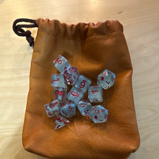 Hyperborea kickstart Polyhedral Dice Set Clear Dice w/ Red Numbers Brown Pouch