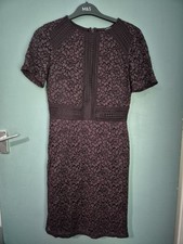 Warehouse Size 10 Purple Lace Short Sleeve Knee Length Shift Dress (325/157/v)