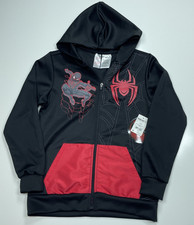 Marvel Spiderman Boys Size 10/12 Black Full Zip Graphic Hoodie Hooded Sweatshirt