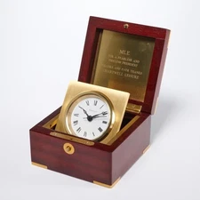 Tiffany and Co Mahogany Wood and Brass Box Desk Clock 4.5"squ