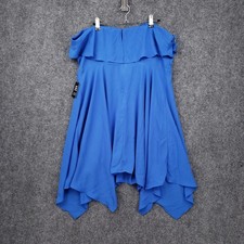 NEW Express Dress Womens 16 Blue Mini Off Shoulder Ruffled Handkerchief Boho