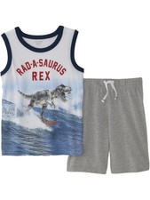 Infant  Toddler Boys White T-Rex Dinosaur Muscle T-Shirt  Short Set Outfit 24M