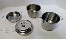 5 Pc Kids Stainless Steel Play Pots Pans Chef Kitchen Children's Cookware Used