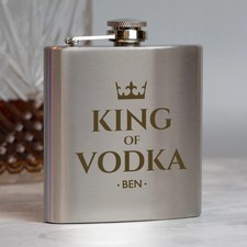 Personalised 6oz Silver King Of Hip Flask Birthday Christmas Gift Ideas Custom