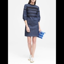 Banana Republic Pintuck & Lace Shift Dress, Rinse