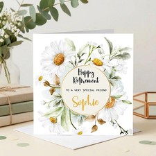 Personalised Retirement Greeting Card Special Friend Design Watercolor Daisies
