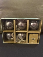 Kugel Style Crackle Glass Christmas Ornaments - Tinsel & Fir -  Set  6 NEW NIB