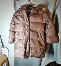 GapKids Girls Brown Hooded Insulated Puffer Jacket Faux Fur Trim Full Zip S