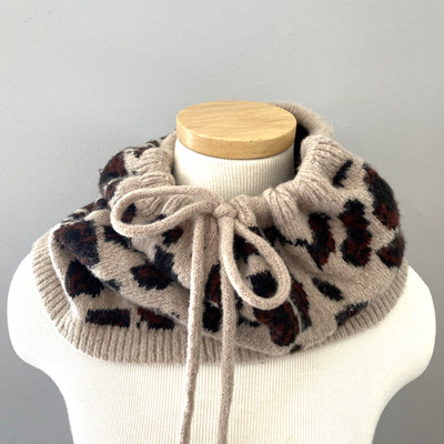 Vince Camuto Leopard Jacquard Drawstring Snood Neck Warmer Hooded Infinity Scarf