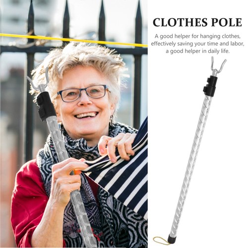 Telescopic Clothes Rail Travel Washing Line Outdoor Pole Reacher with Hook - Picture 4 of 12