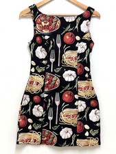 Fashion Nova Women's Black Twill Mini Dress Pasta Garlic Tomato Print Size S