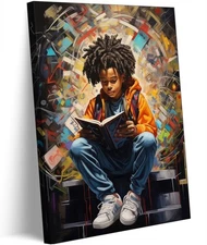 Black Boy Reading Canvas Wall Art Black Boy Books Inspiring Wall Decor Pictur...