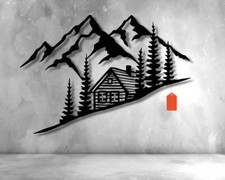 Metal Cabin Sign, Lodge Decor, Mountains Wall Art, Wood House Decor