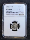 1938-D Silver Mercury Dime NGC MS 66 FB Full Bands