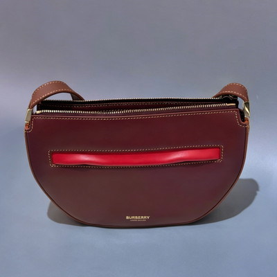 Burberry Olympia Small Shoulder Bag Burgundy Leather Red Beige Gold HDW 100%AUTH