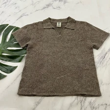 Ellemenno Womens Vintage Y2k Polo Sweater Top Size L Tan Brown Silk Angora
