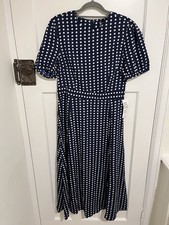 Silk Fred Navy Spot Short Sleeve Maxi Dress 12 BNWT