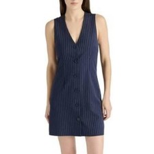 NWT Steve Madden Pinstripe Sleeveless V-Neck Button Front Dress - Small