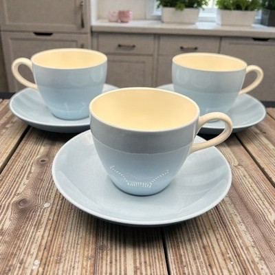 3 Vintage Wedgwood Sommer himmelblau und weiß Teetassen & Untertassen Made in ENGLAND