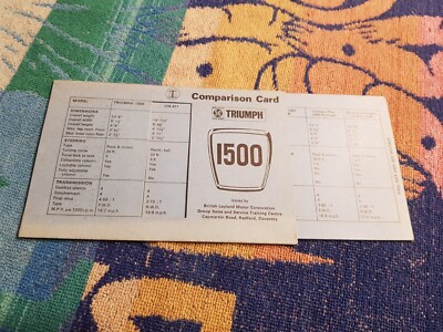 Triumph 1500 FWD Autoverkäufer Konkurrenz Vergleichskarte 1970er sehr guter Zustand kostenloser Versand