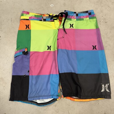 HURLEY Phantom 33 Mens Boardshorts Swim Surf Bright Color Block Pink Blue Green