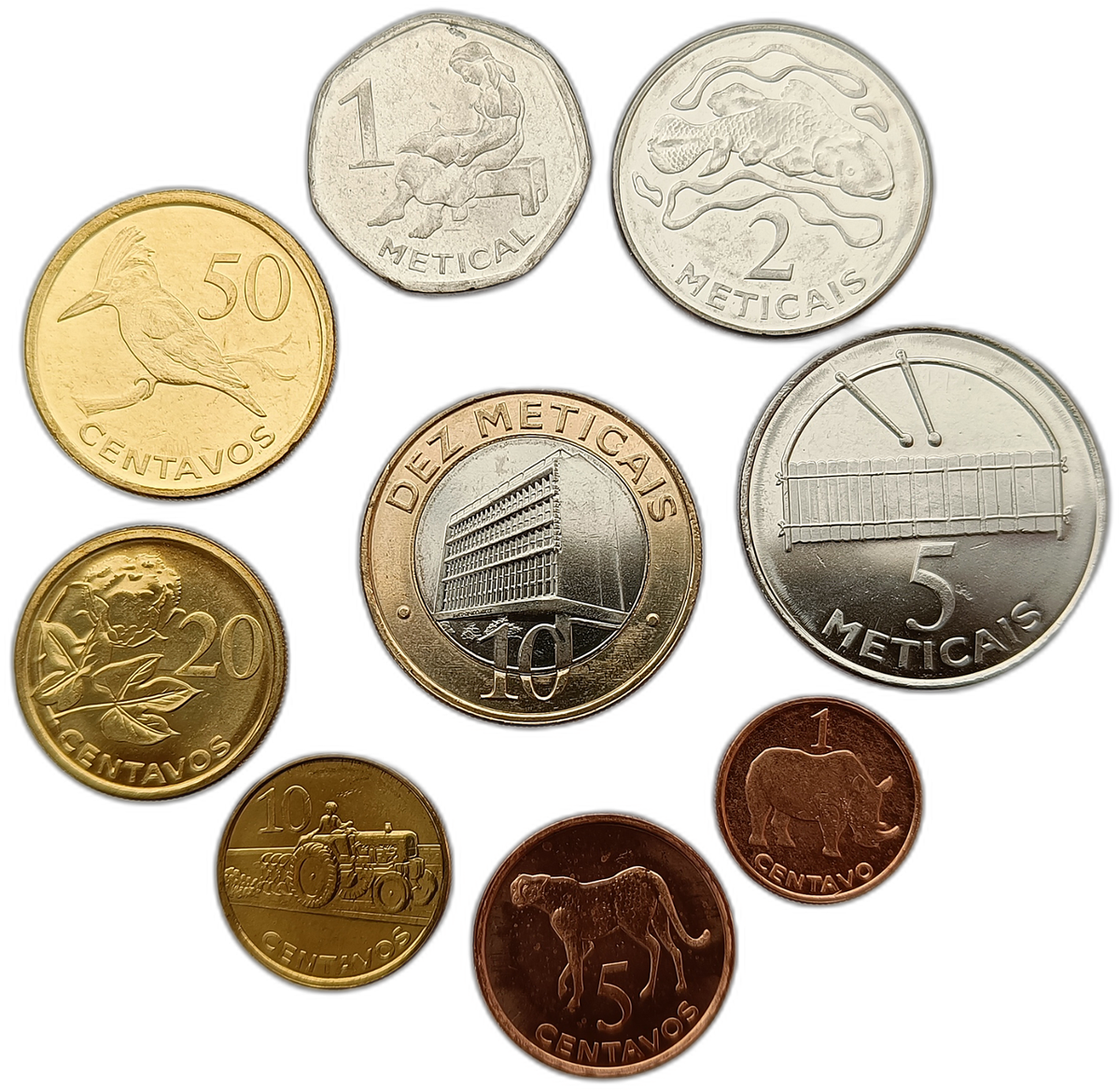 MOZAMBIQUE SET OF 9 COINS 1 CENTAVO - 10 METICAIS 2006 ANIMALS UNC
