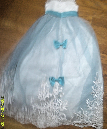 Girls Formal Gown Dress sz7/8. aqua w white applique. long - Picture 3 of 4