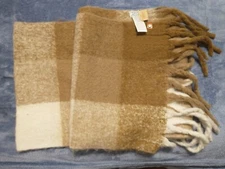 NWT Frye And Co. Blanket Scarf Fringe Cold Weather Tannin Brown 14" 82" + Large