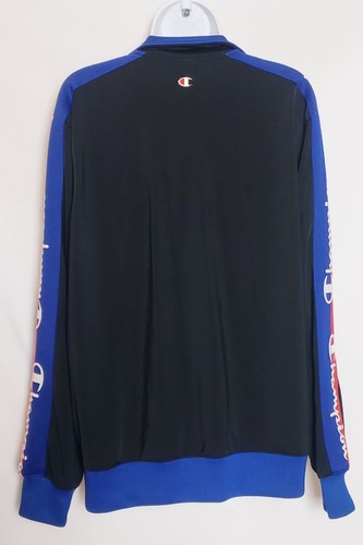 Champion Big C & Logo Taping Black Long Sleeve Full Zip Track Jacket Sz Large - Picture 5 of 9