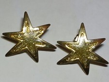 Glittering Goldtone Star Earrings, Stud Type