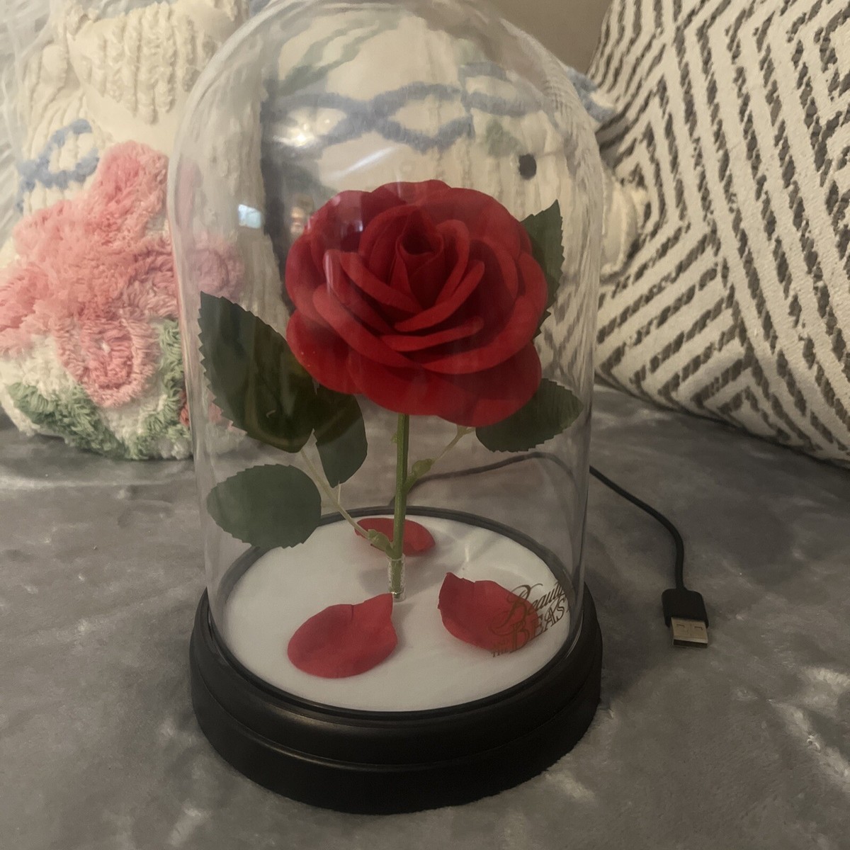 Disney's Beauty And The Beast Glass Enclosed Rose Illuminates | eBay