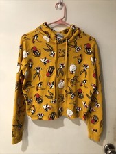 Looney Tunes Womens Size xs Cropped Hoodie Mustard Sweatshirt Yellow Bugs Taz
