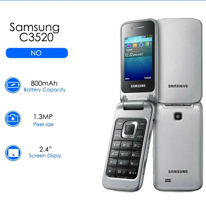 Samsung C3520 1.3 MP Camera 2.4" Original Unlocked GSM MP3 2G Flip Mobile Phone - Image 3 of 4