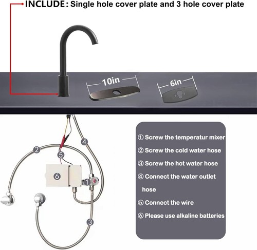 Touchless Bathroom Faucet-Tall Automatic Sensor Sink Faucet with Deck Plate - Picture 6 of 8