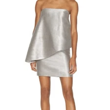 NWT women’s HALSTON HERITAGE Metallic graphite asymmetrical strapless dress SZ14