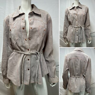 Wilson's Leather Maxima XL Taupe Tan Western Snap Up Suede Belted Jacket Coat