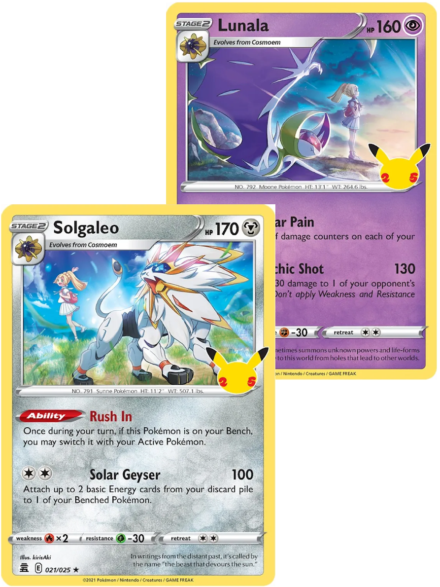 Solgaleo & Lunala - Pokemon Celebration 4 Card Lot - Legendary Holo Foil -  015/025 & 021/028