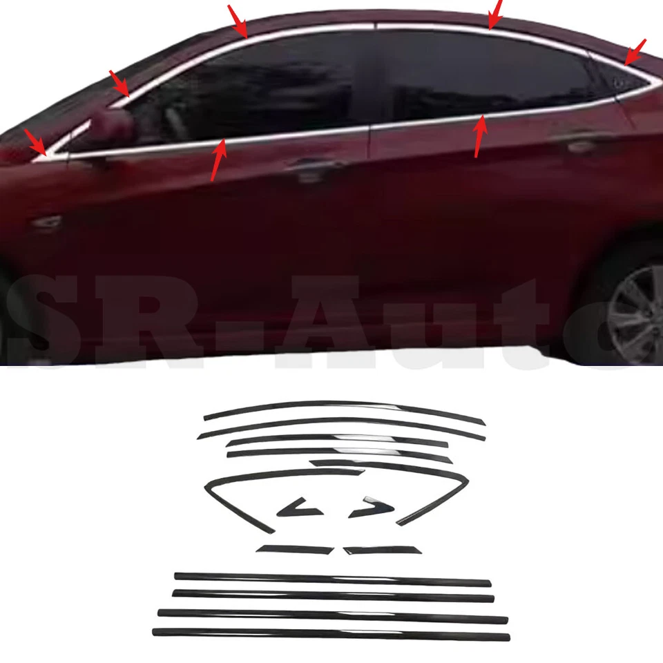 Windows Sill Molding Strip Trim For Hyundai Accent 2011-2016 Sedan Steel Black — 第 2/4 张图片