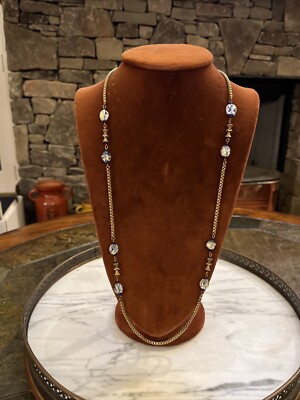 Long Miriam Haskell glass bead necklace w/ box chain, 31  long