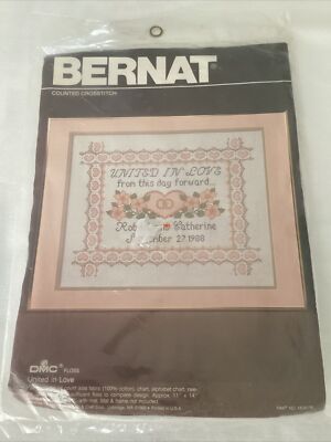 UNITED IN LOVE - Counted  Cross Stitch Kit 11x14 Floral Peach - Bernat