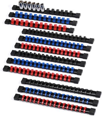 12PC ABS Socket Organizer Portable Socket Rail Holder for Toolbox 1/4'' 3/8'' 1/2''