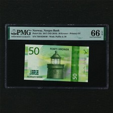 2017 Norway Norges Bank 50 Kroner Pick#53a PMG 66 EPQ Gem UNC